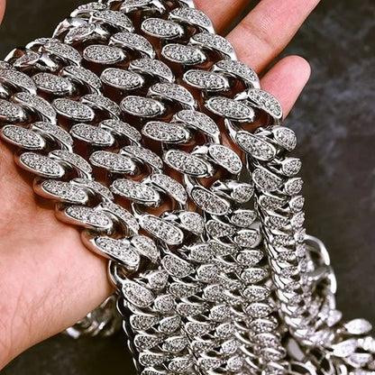 Mens Womens Gold Cuban Chain Necklaces or Bracelet Iced Out Cz Diamond Cuban Link Chain Necklace Stainless Steel