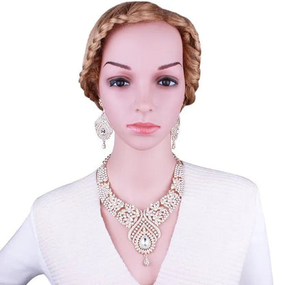 Luxury Women's Elegant Austrian Crystal Statement Necklace Earrings Bridal Party Jewelry Set For Wedding Dress