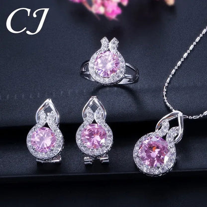 CANDICE Romantic Sterling Silver Jewelry Purple Crystal Pendants Necklace Earrings Ring Set for Women Girls