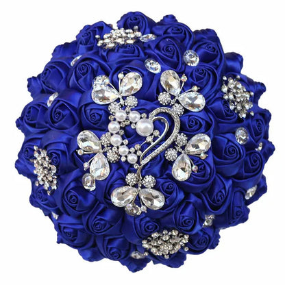 18CM Butterfly Love Diamond Brooch Bridal Bouquet Ribbon Silk Rose Wedding Simulation Flower Bouquet Handmade Bridesmaid Holding Flowers