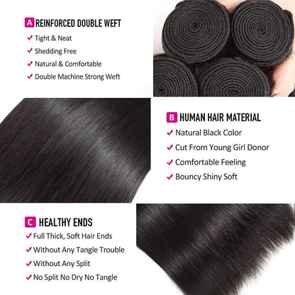 Human Hair Bundles Straight 10 12 14 16 Inch Brazilian Virgin Hair 4 Bundles Human Hair Straight 100% Unprocessed Straight Hair Bundles Weave Bundles Human Hair