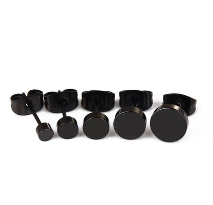 1PCS Stainless Steel Black Color Hypoallergenic Minimalist Flat Circle Earings for Men and Women Daily Wear Steel Titanium Earrings