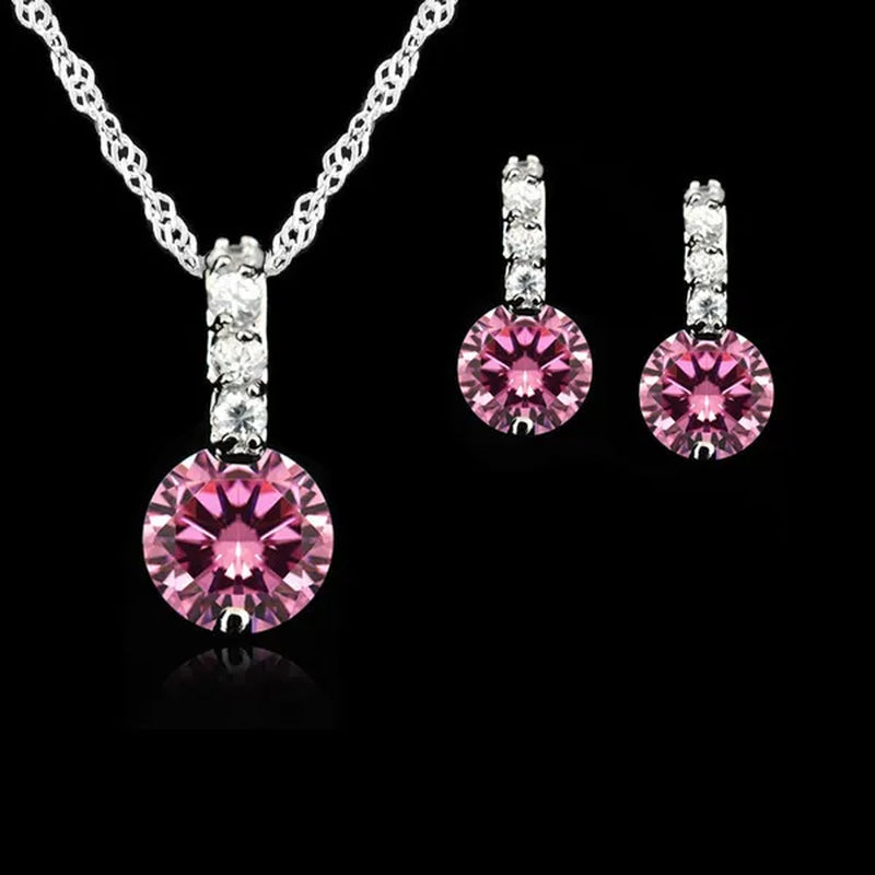 Women Beauty Jewelry Set 925 Sterling Silver Cubic Zircon Pendant  Necklace/Earring Women Wedding Sets
