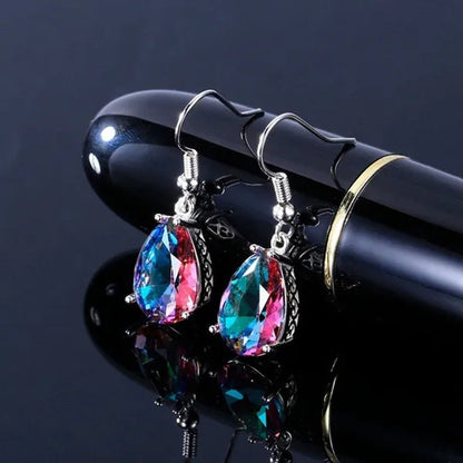 Fashion 925 Sterling Silver Mystic Rainbow Topaz Gemstone Hook Earrings Drop Earrings