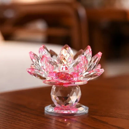 Crystal Glass Lotus  Candle Tea Light Holder Buddhist Candlestick Home Decoration