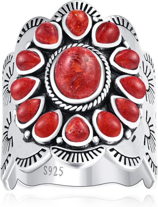 Turquoise Ring for Women 925 Sterling Silver Vintage Statement Rings with Pear Shaped and Oval Turquoise Ring Size 6-10