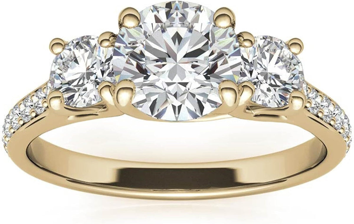 3 Stone Moissanite Engagement Rings for Women, 1 Ct Tw D Color VVS1 Clarity Lab Created Diamond Rings 14K White Gold Vermeil Moissanite Rings for Women Anniversary Jewelry Gifts