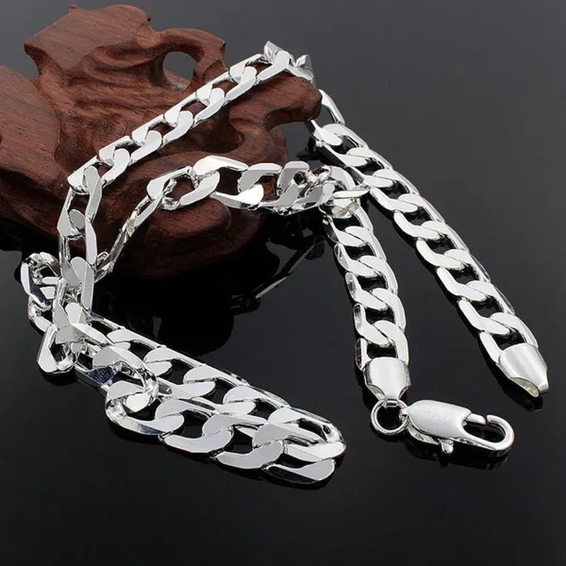 European Fashion Luxury Exaggeration Men's and Women's Bright 925 Sterling Silver Sideways Chain Necklace Exquisite Cuban Necklace Size Includes 16-30 inches