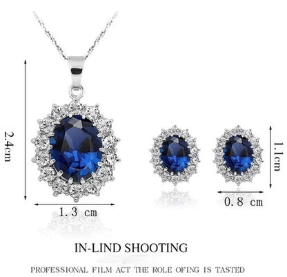 Fashion Silver Filled Blue Sapphire Crystal Christmas Jewelry Sets Snowflake Necklace Earrings