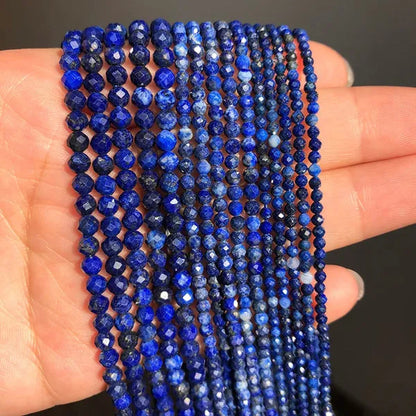 1pcs 2 3 4mm Faceted Lapis Lazuli Gem Beads Natural Loose Stone Beads for Jewelry Making DIY Bracelet Earrings Accessories 15''Inches