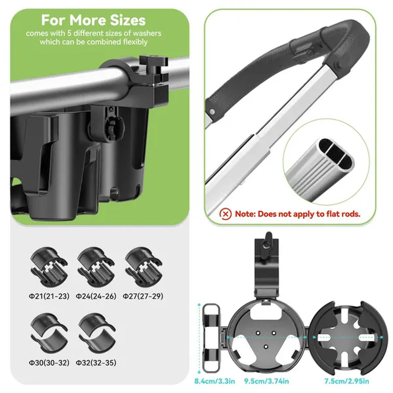 Stroller Cup Holder with Phone Holder, 3-in-1 Removable Bottle Holder, 360 Degrees Rotation Drink Holder for Wheelchair, Stroller, Bike, Walker, Scooter, Bicycle, Uppababy, Nuna, Bugaboo, Doona