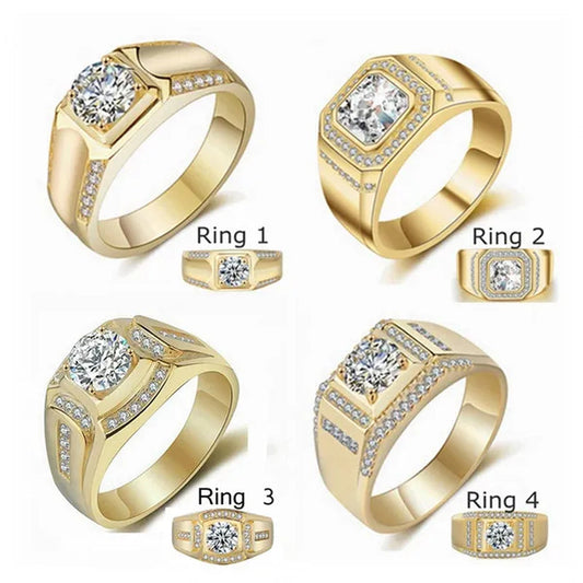 Gold Plated Ring Austrian Cubic Zirconia CZ 925 Sterling Silver Wedding Band Size 7-13 Men's Gifts Ideas Husband Jewelry Ring