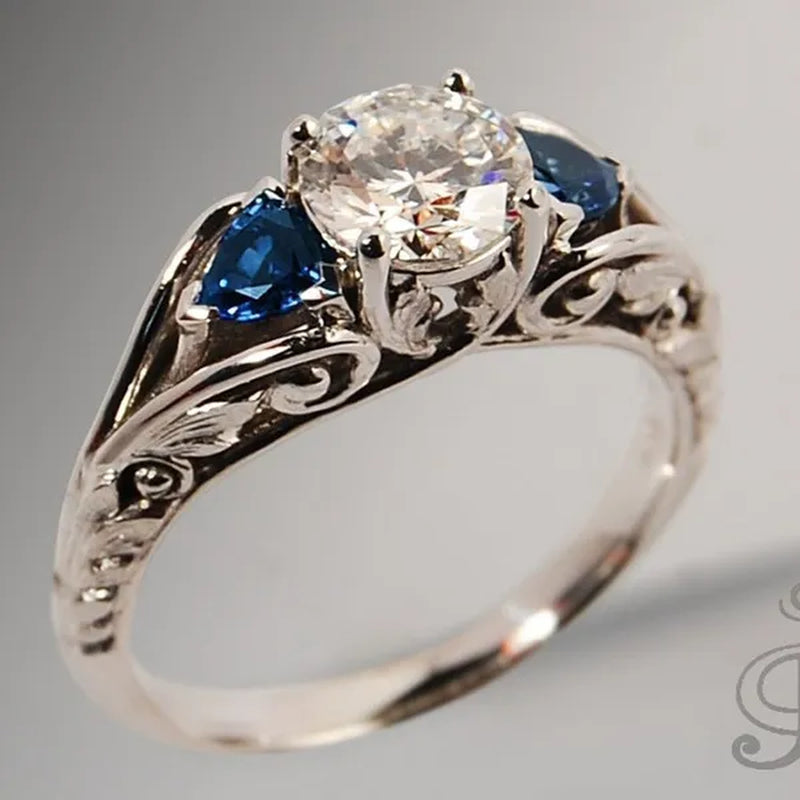 Retro Women's   Ring Princess Cut Diamond Sapphire Antique Proposal Gift Rings Bridal Wedding Band Anniversary Christmas Party Jewelry （Size: 5-11）