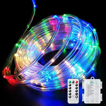Battery Powered Rope Lights LED Fairy String Lights with Remote Control Garden Tube Lighting Strings Christmas Holiday Decoration