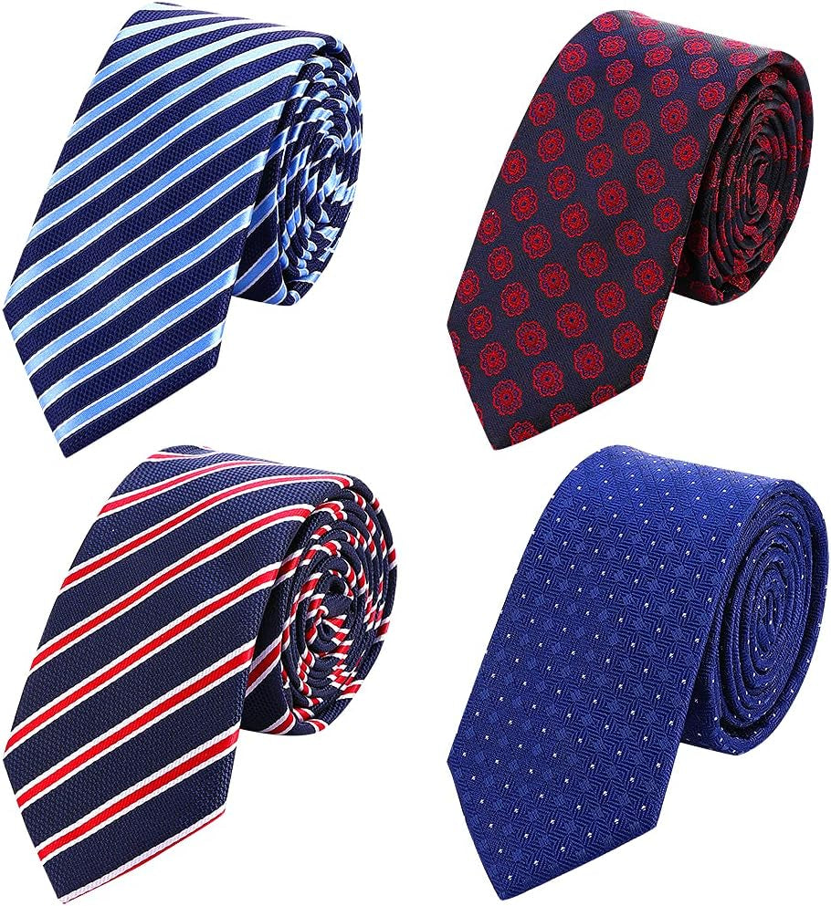 4 Packs Skinny Neckties for Men Boys, 2.35'' Wide Slim Ties in Different Textured Style Mixed Set