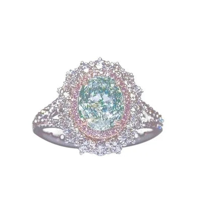 Crystal Diamond Ring Female Set with Green Topaz Gemstone Jewelry