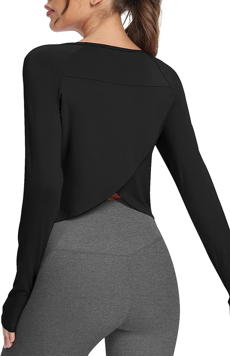 Long Sleeve Athletic Workout Shirts Sports Yoga Gym Crop Tops for Women