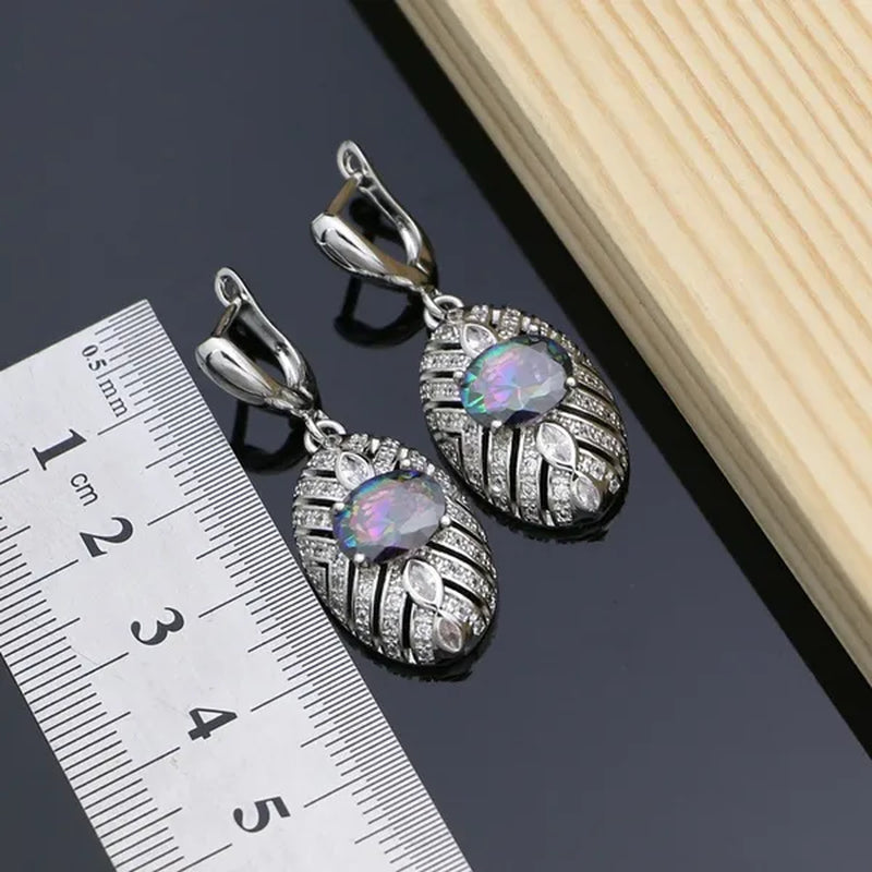 Mystic Rainbow Fire Topaz Jewelry Sets Women 925 Sterling Silver Jewelry Earrings/Pendant/Necklace/Rings/Bracelet