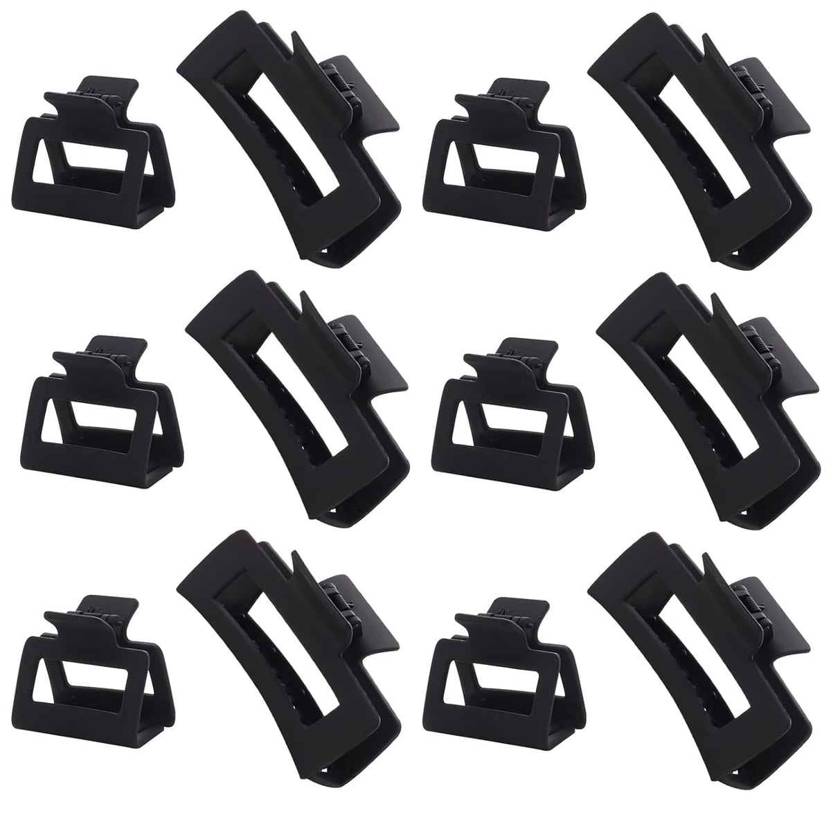 12 Pack Black Square Claw Clips, Big and Small Neutral Rectangle Hair Claw Clips, Non-Slip Matte Large Hair Clips for Women,Strong Hold Jaw Clip for Thick Thin Hair