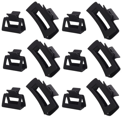 12 Pack Black Square Claw Clips, Big and Small Neutral Rectangle Hair Claw Clips, Non-Slip Matte Large Hair Clips for Women,Strong Hold Jaw Clip for Thick Thin Hair