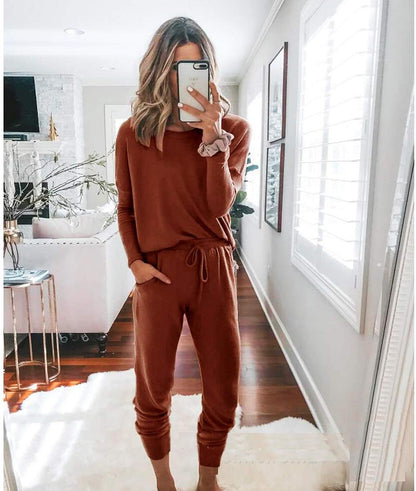 Women'S Fall 2 Piece Lounge Outfit Long Sleeve Crewneck Pullover Tops High Waisted Pants Set Tracksuit