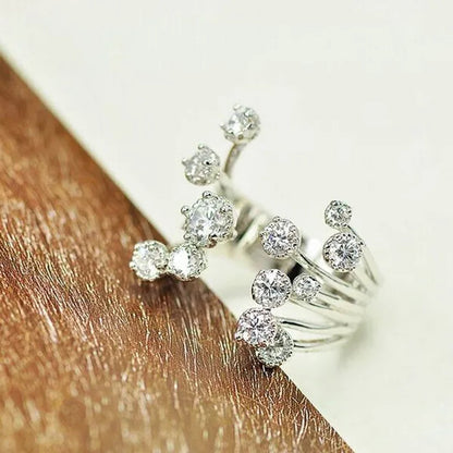Luxurious  Silver Natural Gemstones White Sapphire Wedding Birthstone Bride Flower Engagement Ellipse Princess Open Ring Jewelry Size 6 7 8 9 10
