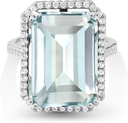 10-20 Cttw Gemstone Birthstone Engagement Ring | 925 Sterling Silver | Emerald Cut 18X13MM | Wedding Anniversary Promise Ring for Women | Available in Size 5, 6, 7, 8, 9