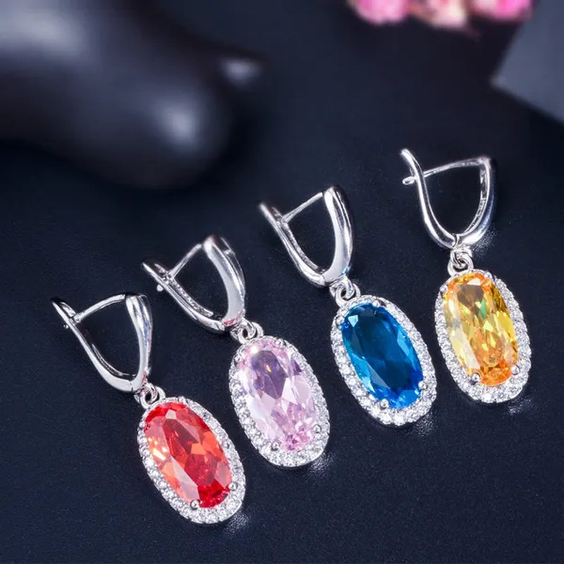Gloriya Brand 925 Sterling Silver Bright Oval Yellow Topaz Crystal with White CZ Pendant Necklace Earrings and Ring Set for Women Gorgeous Cocktail Party Jewelry Sets