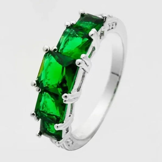Natural 3.28CT Emerald Diamond 14K White Gold Ring Size 6-10
