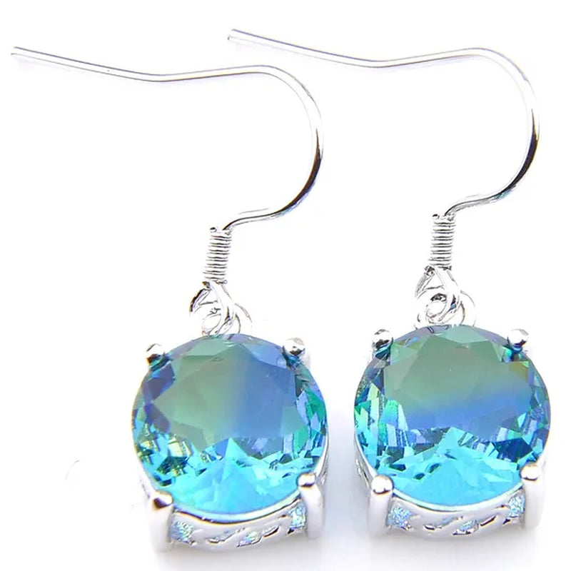 Luckyshine Sparking Round Fire Bi-Colored Tourmaline Gemstone Silver Earrings Pendants Necklaces Jewelry Sets for Women