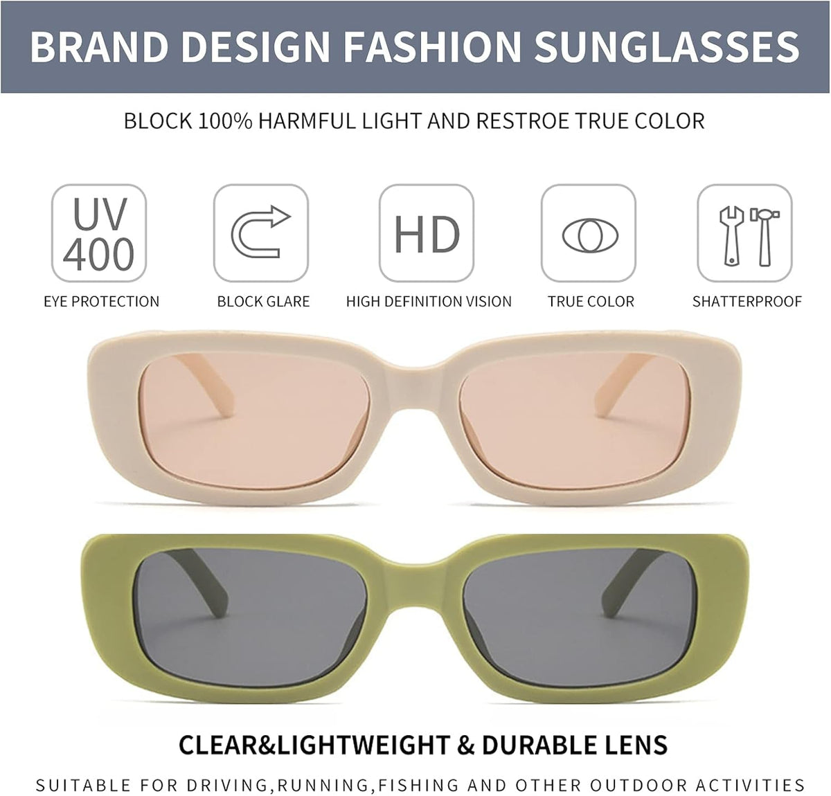 Rectangle Sunglasses for Women Men Trendy Retro Fashion Sunglasses UV 400 Protection Square Fram