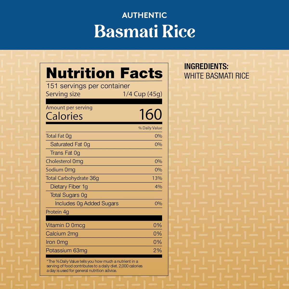 Authentic  - Naturally Aged Long Grain Indian White Basmati Rice - 15 Lbs