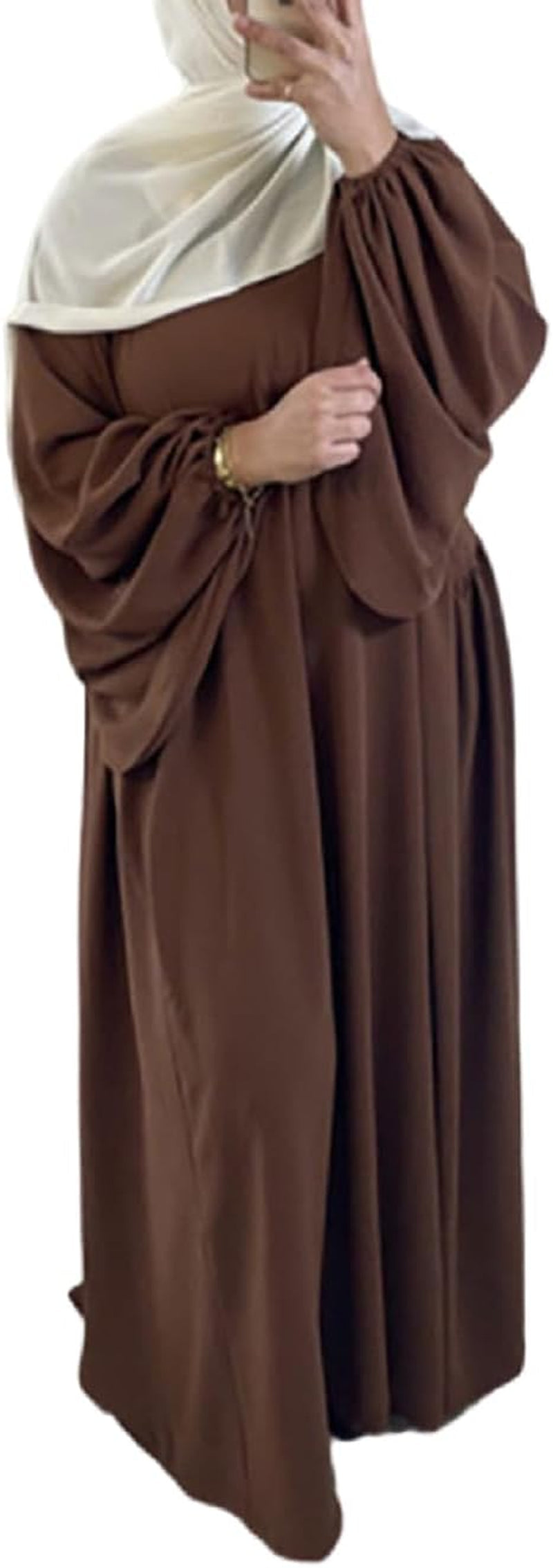 Women Muslim Dress Ramadan Prayer Garment Abaya Dubai Islam Eid Crepe Balloon Sleeve African Turkey Robe without Hijab