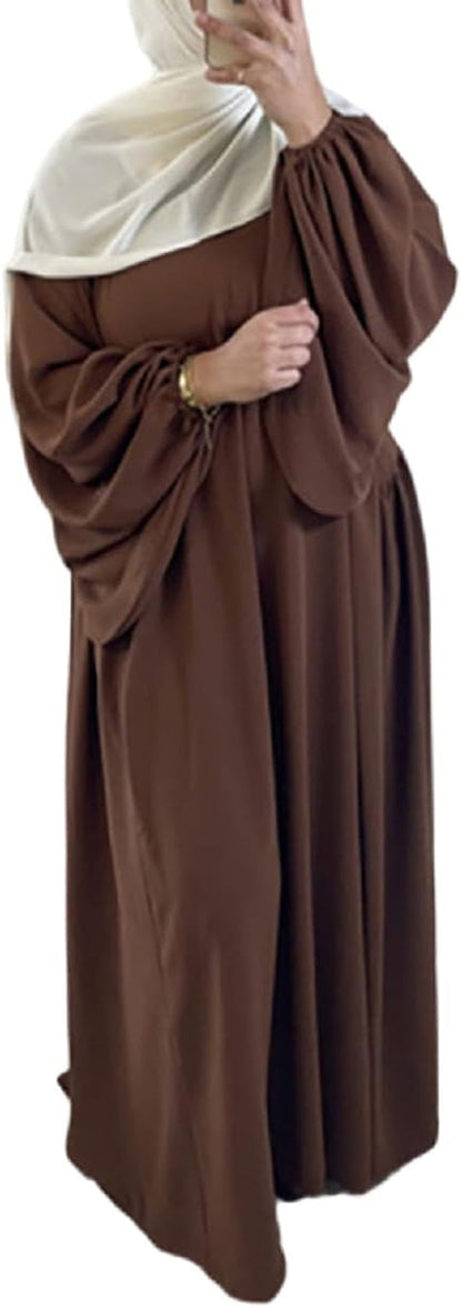 Women Muslim Dress Ramadan Prayer Garment Abaya Dubai Islam Eid Crepe Balloon Sleeve African Turkey Robe without Hijab