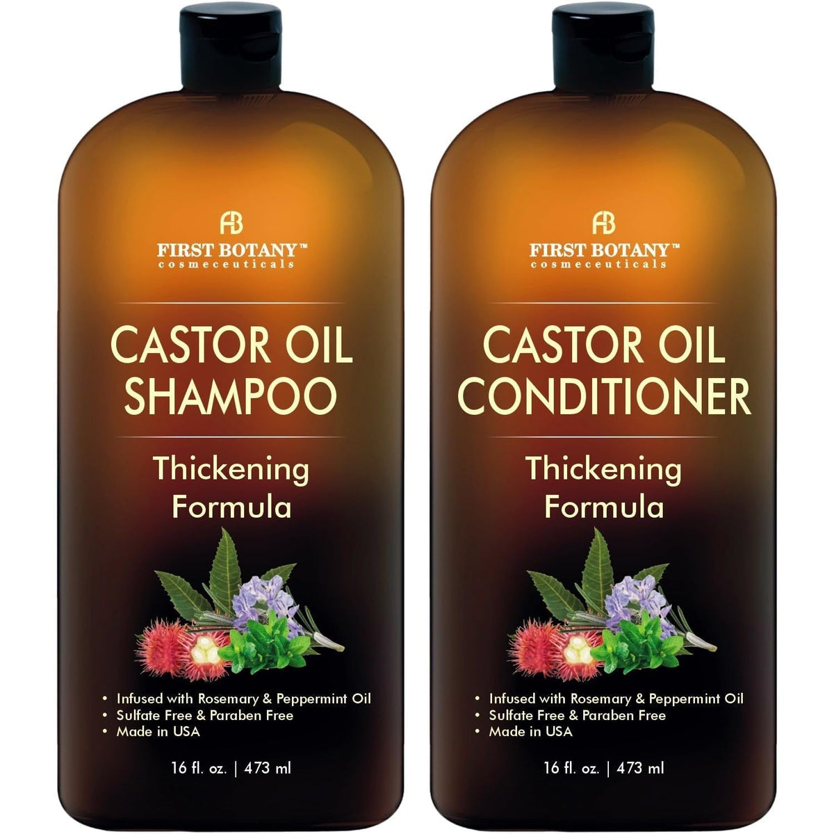 Castor Oil Shampoo and Conditioner - an anti Hair Loss Set Thickening Formula for Hair Regrowth, anti Thinning Sulfate Free for Men & Women anti Dandruff Treatment - 16 Oz