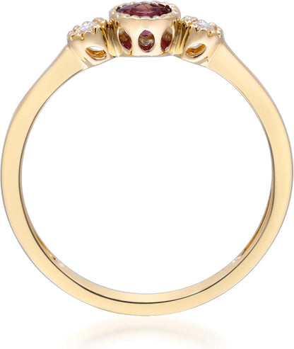 10K Yellow Gold Mozambique Genuine Ruby Ring with Diamonds for Women Holiday Gifts | Ethically, Authentically & Organically Sourced (Round) Shaped Ruby Hand-Crafted Jewelry for Her | Ruby Ring for Women Holiday Gifts