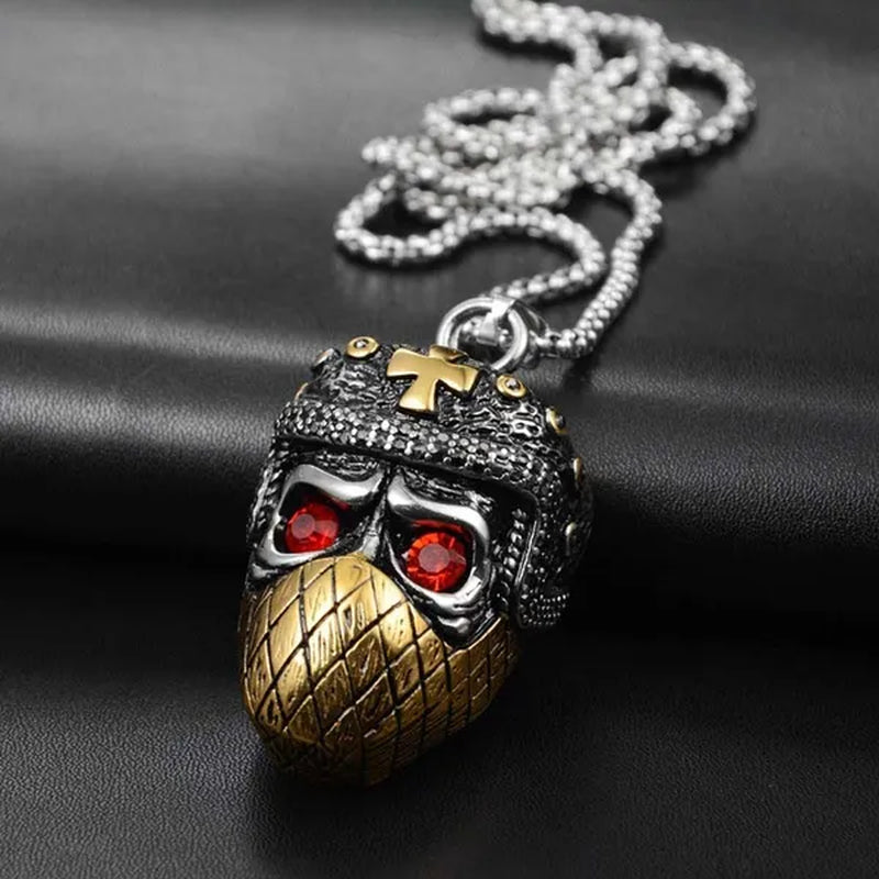 Retro Punk Gothic Necklace Ruby Ninja Mask Pendant Gold Plated Titanium Steel Jewelry