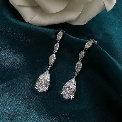 Trendy Ladies Teardrop Cut Zircon Pendant Silver Plated Marquise Lab Diamond Drop Earrings Bridal Engagement Party Jewelry Gift