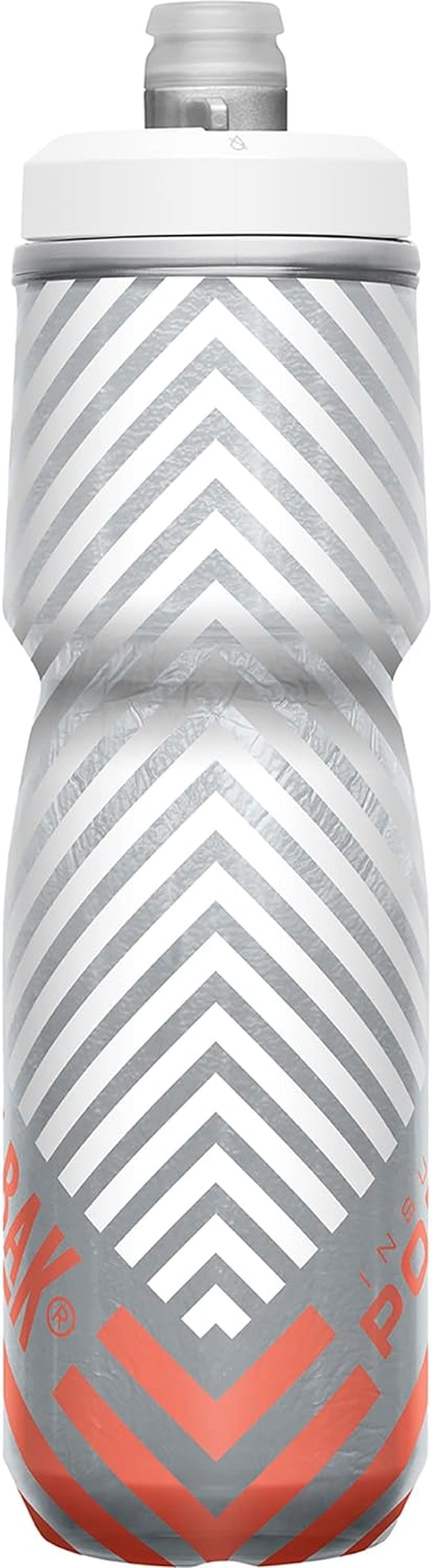 Podium Chill Insulated Bike Water Bottle - Easy Squeeze Bottle - Fits Most Bike Cages - 24Oz, Coral Stripe