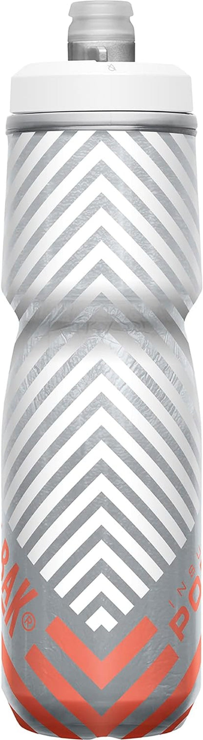 Podium Chill Insulated Bike Water Bottle - Easy Squeeze Bottle - Fits Most Bike Cages - 24Oz, Coral Stripe