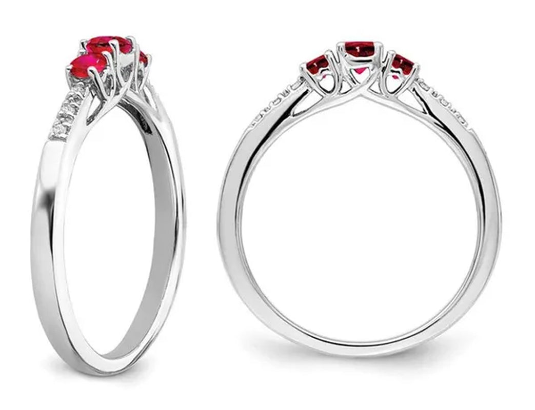 1/4 Carat (ctw) Three Stone Ruby Ring in 14K White Gold