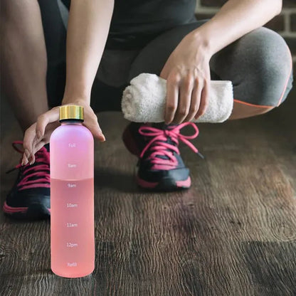 Water Bottle with Time Marker, 32oz Motivational Water Bottle, Reusable Spill-Proof Frosted Plastic Water Bottle for Gym, Sports, Travel, Fitness, School and Work