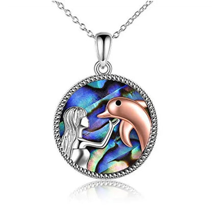 Fashion Women Ocean Necklace Sterling Silver Sea Turtle/Dolphin/Mermaid Necklace Abalone Shell Tortoise/Mermaid Tail Necklace