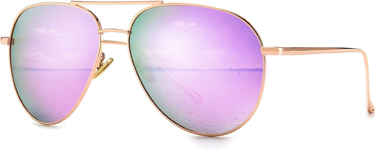 Women's Lightweight Oversized Aviator Sunglasses - Mirrored Polarized Lens