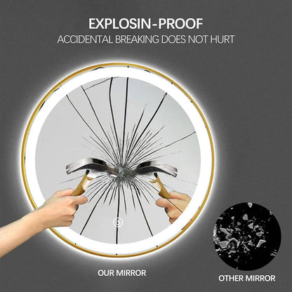30 In. W X 30 In. H round Aluminum Framed LED Light with 3-Color and Anti-Fog Wall Mount Bathroom Vanity Mirror in Gold