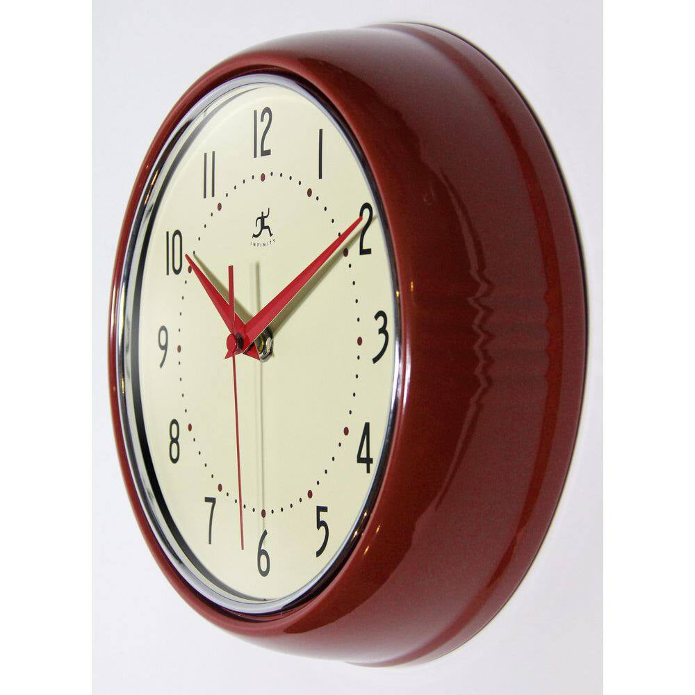 9-1/2 In. Red Retro round Metal Wall Clock
