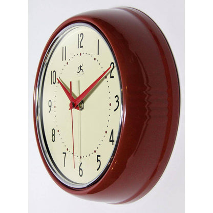 9-1/2 In. Red Retro round Metal Wall Clock
