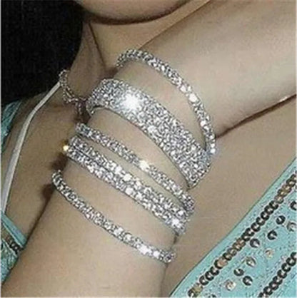 Wholesale 20PCS Stretch Rhinestone Crystal Bracelets Silver Plated CZ Inlay Gift