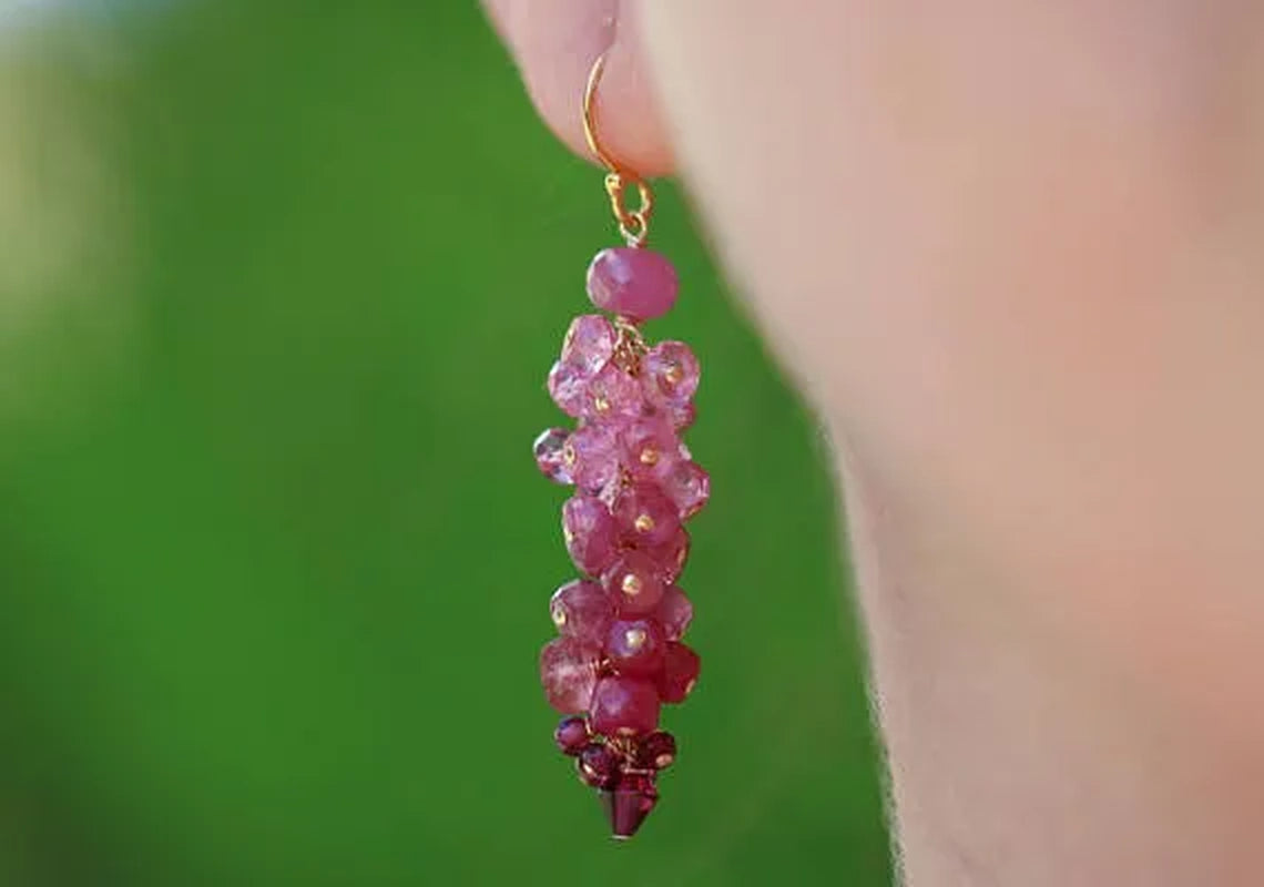 Pink Topaz Earrings Ruby Cluster Earrings Pink Tourmaline Earrings