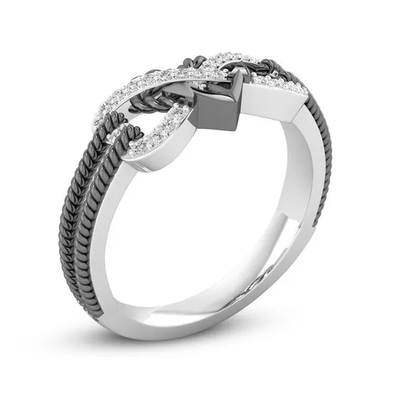 High Quality Exquisite Two Tone Plated Rose Gold / Black Filled 925 Sterling Silver Rings for Women Natural White Sapphire Diamond Ring Bride Princess Wedding Engagement Heart Ring